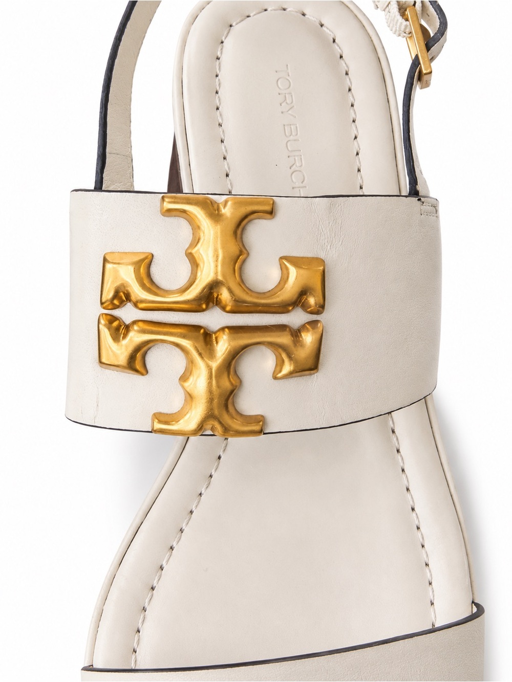 Tory Burch Eleanor Block Heel Slingback Sandal | New Ivory Gold Logo 6.5 - Picture 3 of 11
